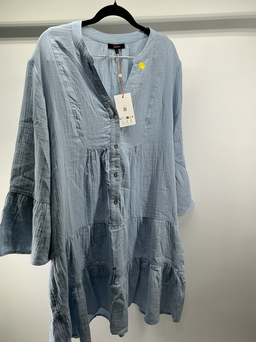 100% Organic Cotton Gauze Long Sleeve Tiered Mini Dress